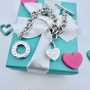 Tiffany & Co Return To Tiffany Toggle Bracelet with Heart Lock, Silver, 7.5"